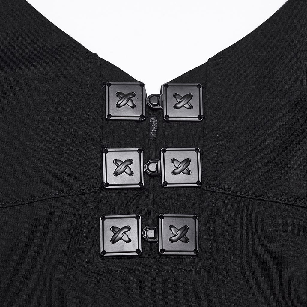 PUNK RAVE Women's Punk Irregular Layered Halterneck Dress Graduation Dress