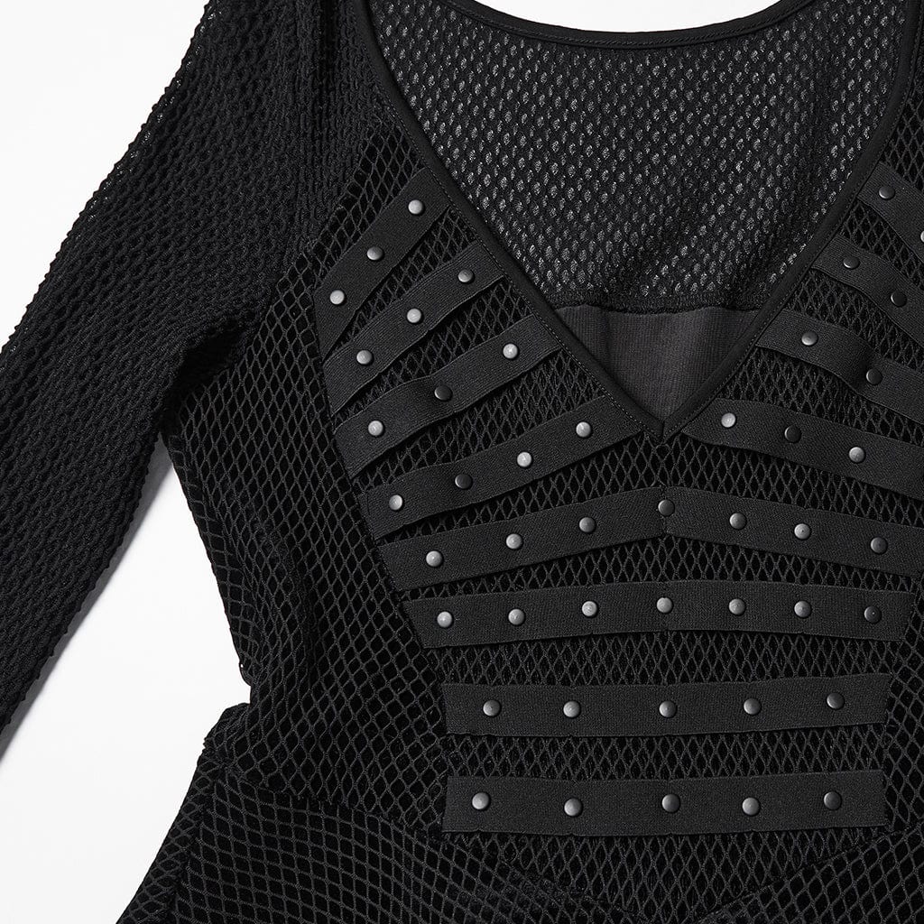 PUNK RAVE Women's Punk Irregular Multilayer Hem Mesh Dress