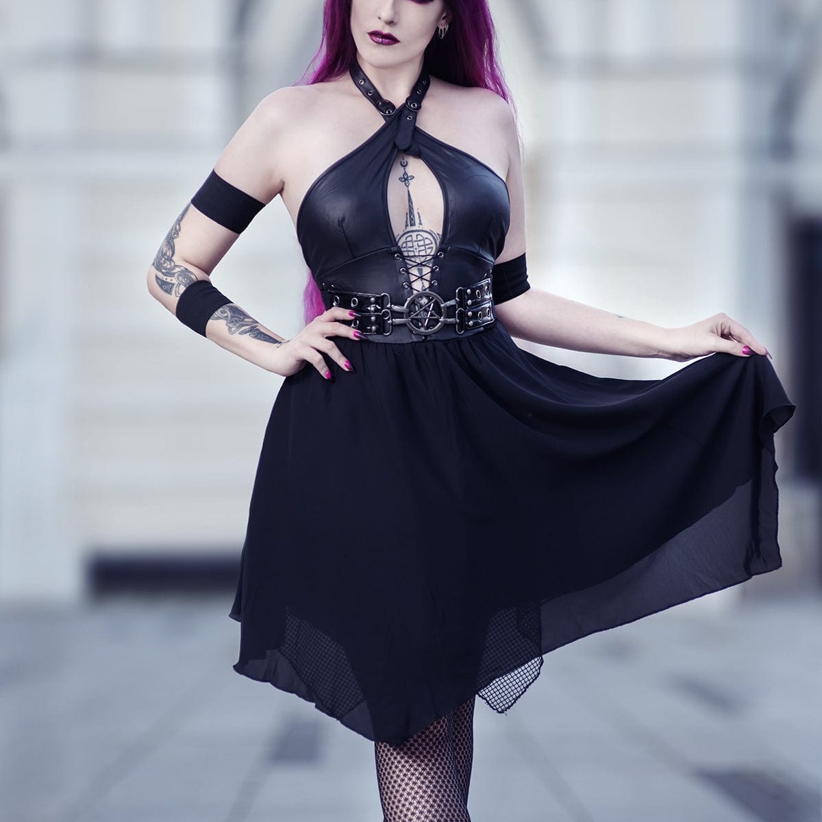 PUNK RAVE Women's Punk Irregular Plunging Halterneck Party Dress