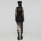 PUNK RAVE Women's Punk Irregular Ruched Black Party Dress with Hooded Cape