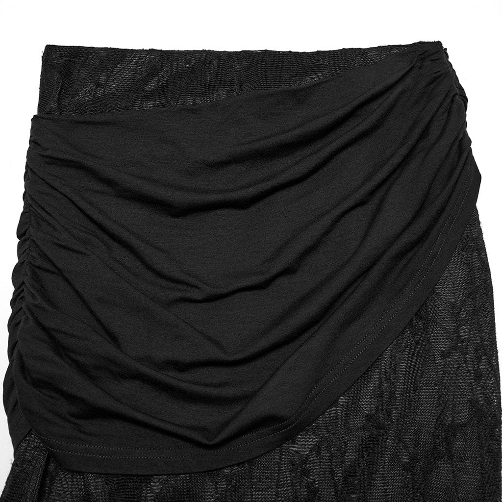 PUNK RAVE Women's Punk Irregular Ruched Mesh Fishtail Skirt