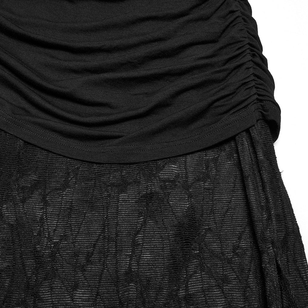 PUNK RAVE Women's Punk Irregular Ruched Mesh Fishtail Skirt