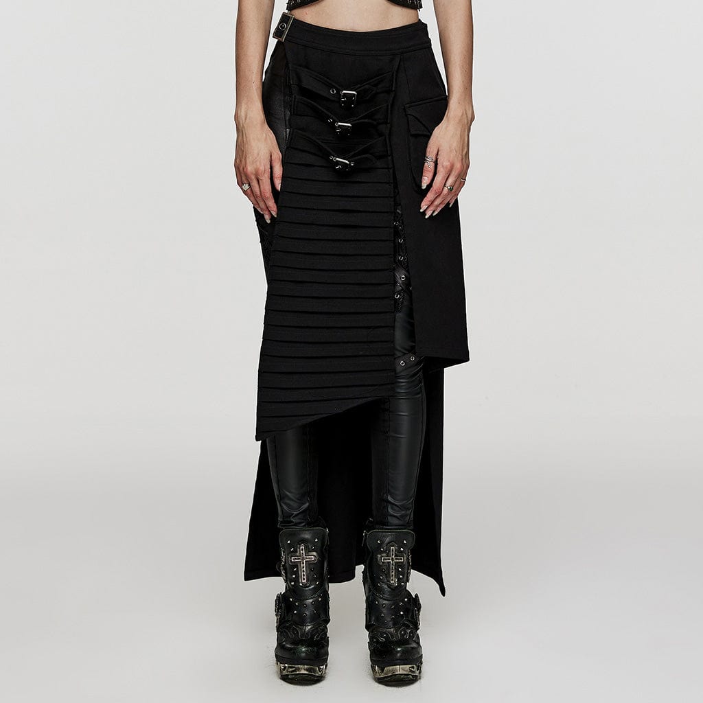 PUNK RAVE Women's Punk Irregular Ruched Split Skirt
