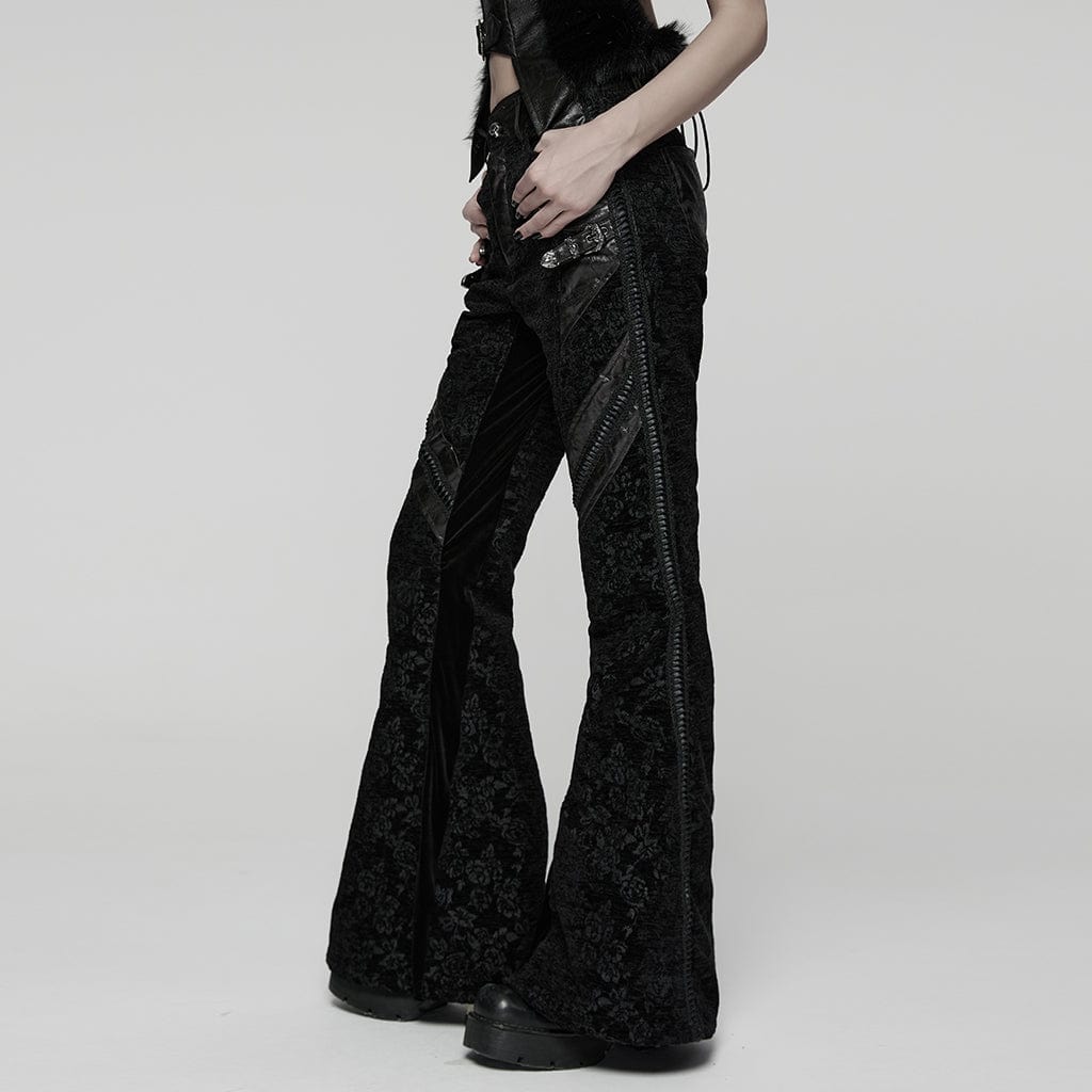 PUNK RAVE Women's Punk Jacquard Buckle Flared Pants