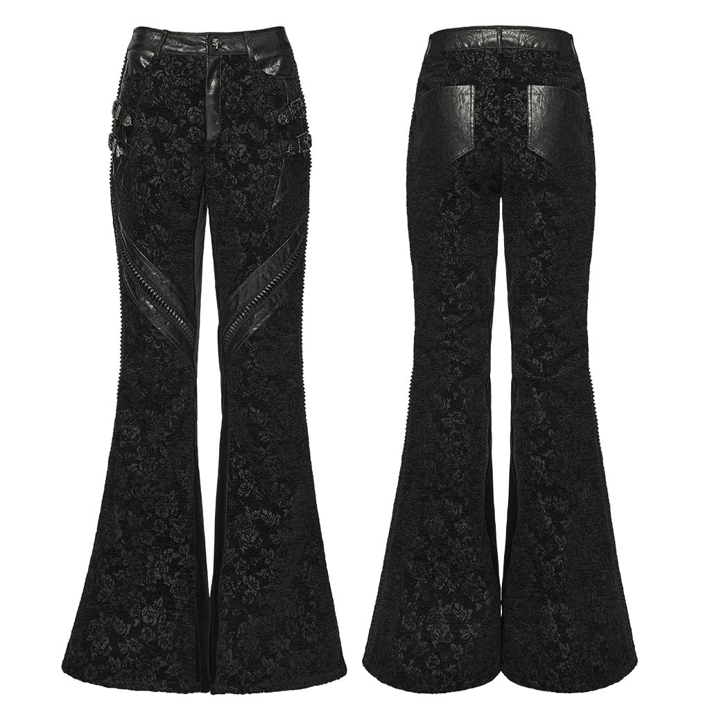 PUNK RAVE Women's Punk Jacquard Buckle Flared Pants