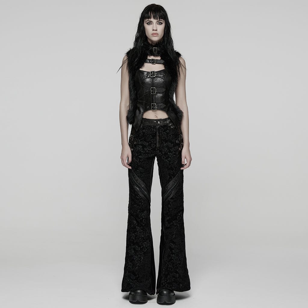 PUNK RAVE Women's Punk Jacquard Buckle Flared Pants