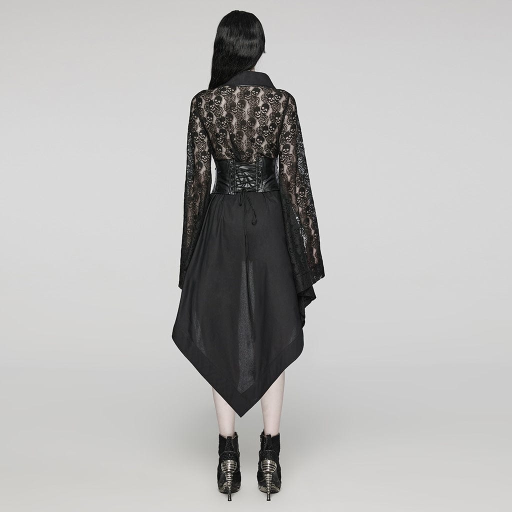 PUNK RAVE Women's Punk Lace Buckle Irregular Long Sleeved Dress