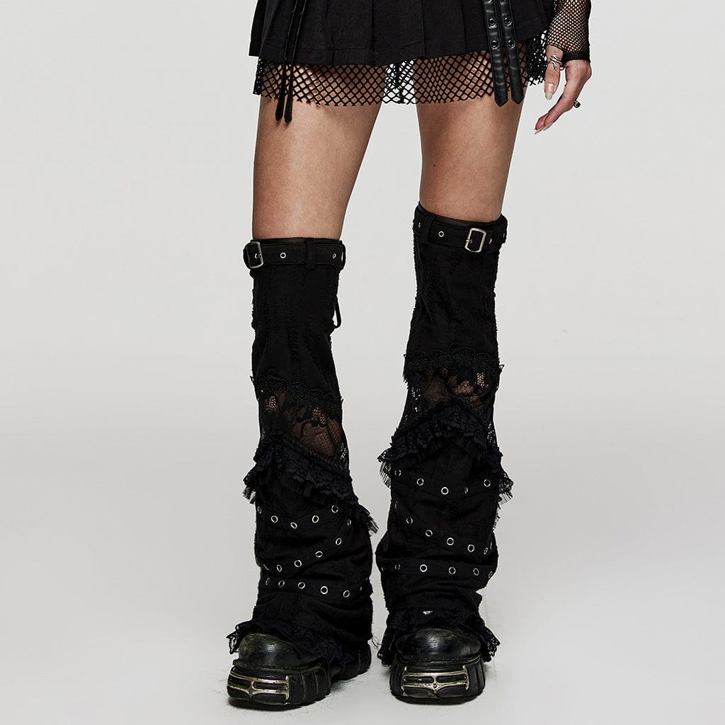 Black Gothic Punk Lady Leg Warmer Y2k Girl Pu Belt Tight Flare
