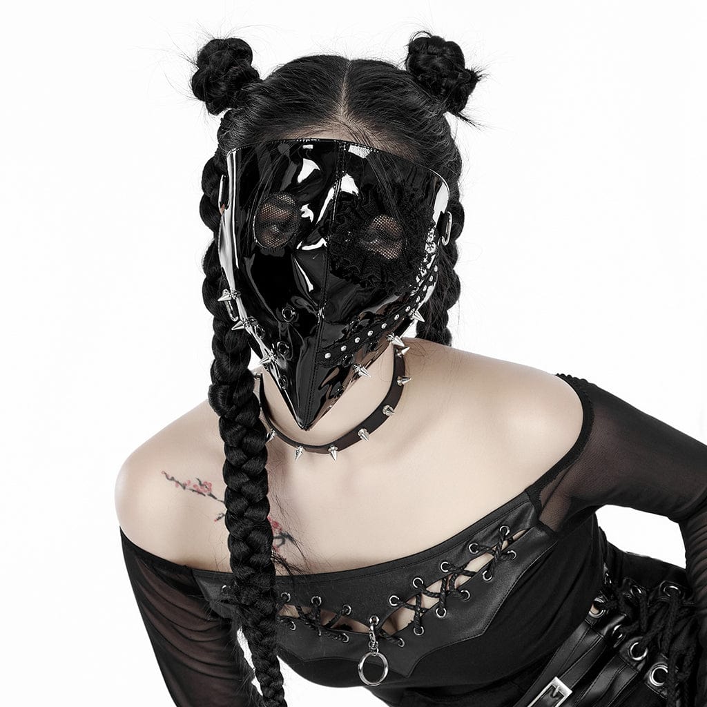 PUNK RAVE Women's Punk Lace Splice Rivets Mask