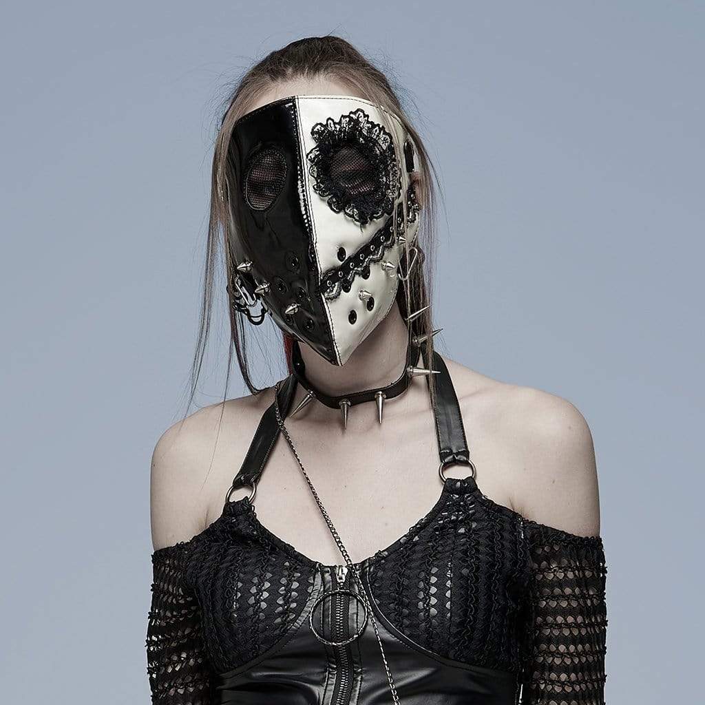 PUNK RAVE Women's Punk Lace Splice Rivets Mask