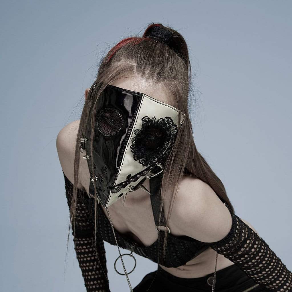 PUNK RAVE Women's Punk Lace Splice Rivets Mask