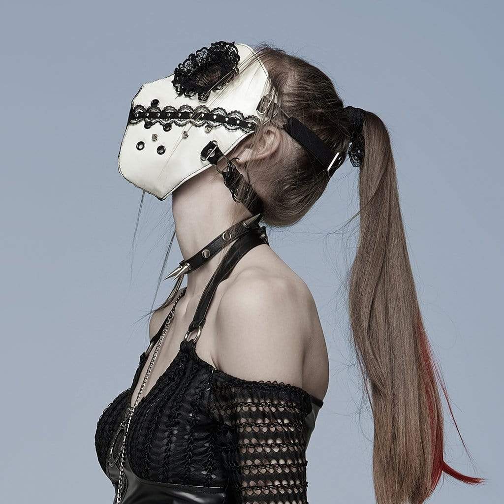 PUNK RAVE Women's Punk Lace Splice Rivets Mask