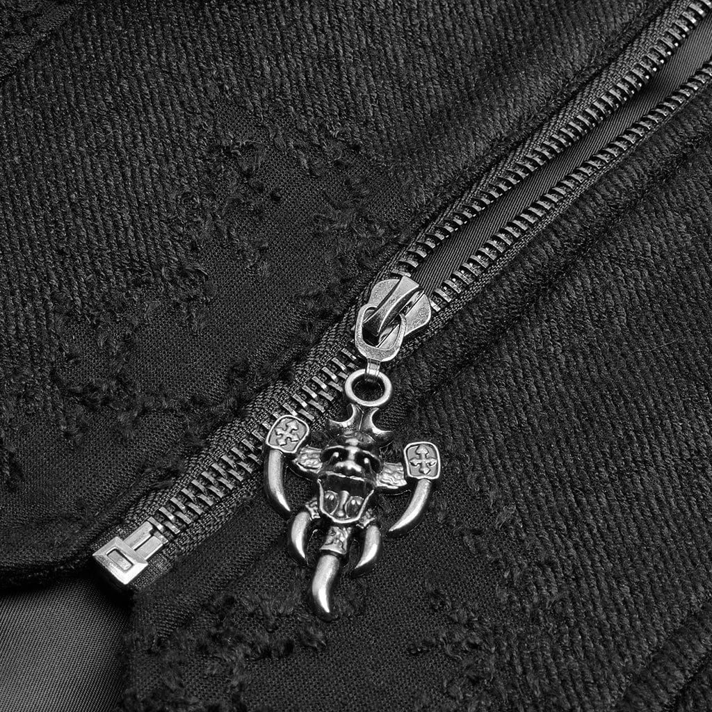 PUNK RAVE Women's Punk Lace-Up Buckle Faux Leather Long Jacket