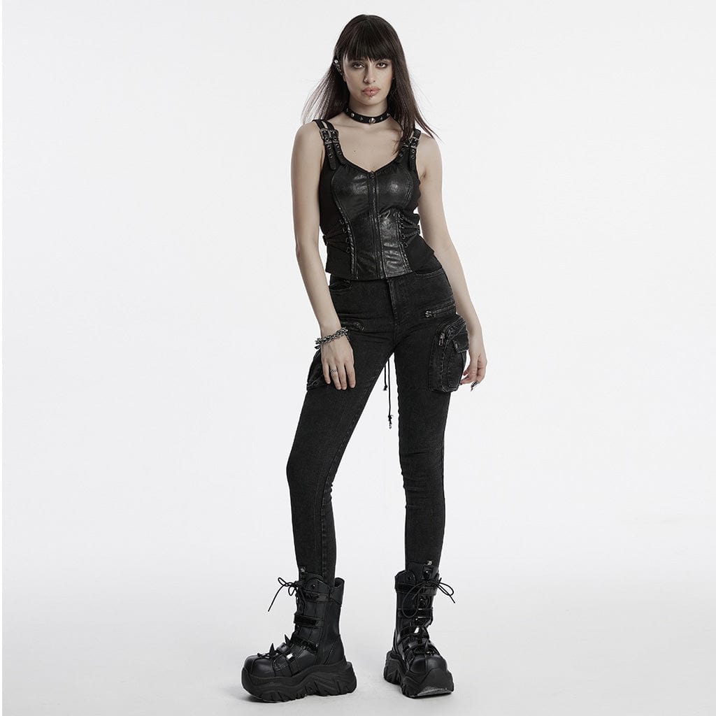 PUNK RAVE Women's Punk Lace-up Buckle Vest