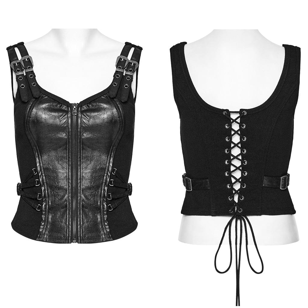 PUNK RAVE Women's Punk Lace-up Buckle Vest