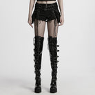 PUNK RAVE Women's Punk Lace-up Denim Shorts with Detachable Pocket