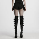 PUNK RAVE Women's Punk Lace-up Denim Shorts with Detachable Pocket