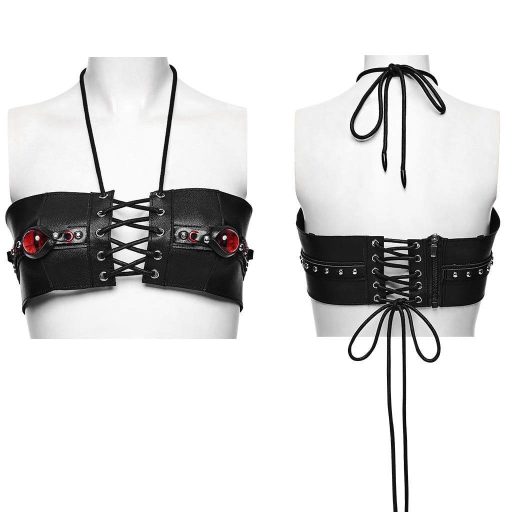 PUNK RAVE Women's Punk Lace-up Evil Eye Halter Bustier