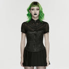 PUNK RAVE Women's Punk Lace-up Eyelet Mesh Short Sleeved Shirt