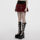 PUNK RAVE Women's Punk Lace-up Faux Fur Splice Faux Leather Skirt