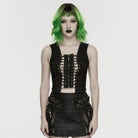 PUNK RAVE Women's Punk Lace-up Hollow Tank Top