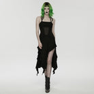 PUNK RAVE Women's Punk Lace-up Irregular Hem Halterneck Dress