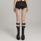 PUNK RAVE Women's Punk Lace-Up Mesh Buckle Shorts