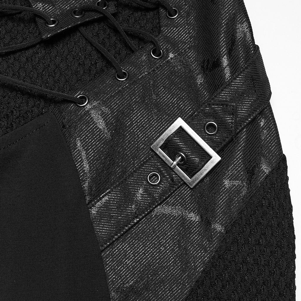 PUNK RAVE Women's Punk Lace-up Mesh Splice Slip Dress