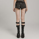 PUNK RAVE Women's Punk Lace-Up Stud Denim Shorts