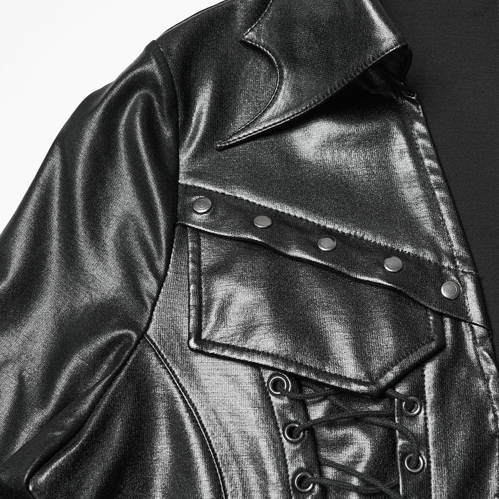 PUNK RAVE Women's Punk Lace-up Turn-down Collar Jacket