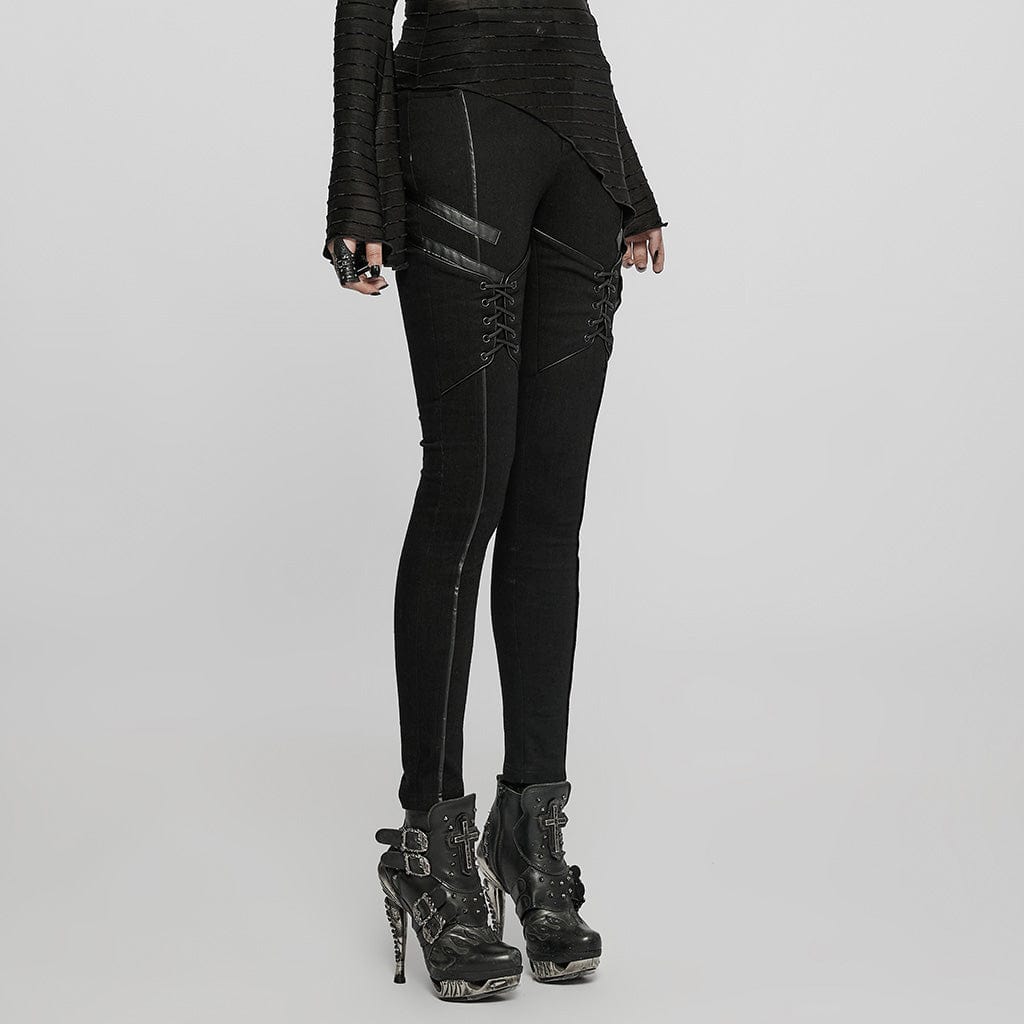 PUNK RAVE Women's Punk Lacing-up Skinny Jeans