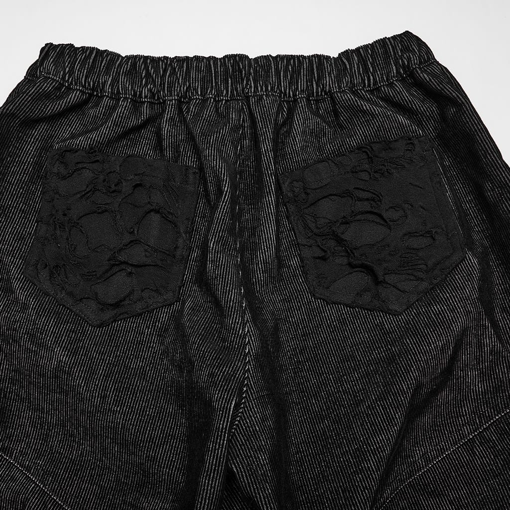 PUNK RAVE Women's Punk Loose Distressed Ruched Wide Leg Pants