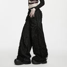 PUNK RAVE Women's Punk Loose Distressed Ruched Wide Leg Pants