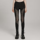 PUNK RAVE Women's Punk Mesh Cutout Eyelet Pants