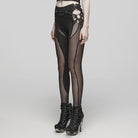 PUNK RAVE Women's Punk Mesh Cutout Lace-Up Leggings