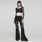 PUNK RAVE Women's Punk Mesh Eyelet Ring Flared Pants