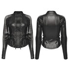 PUNK RAVE Women's Punk Mesh Splice Buckle Strap Top