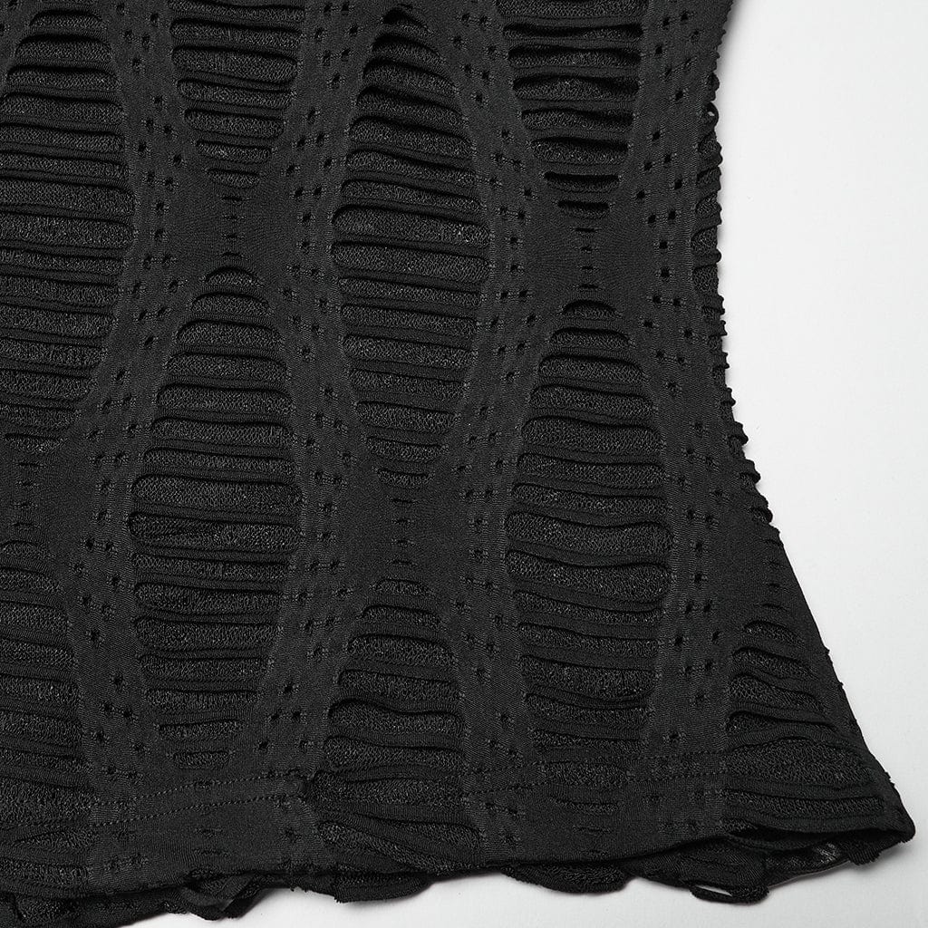 PUNK RAVE Women's Punk Mesh Splice Buckle Strap Top