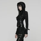 PUNK RAVE Women's Punk Mesh Splice Buckle Strap Top