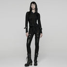 PUNK RAVE Women's Punk Mesh Splice Buckle Strap Top