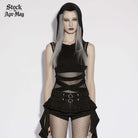 PUNK RAVE Women's Punk Mesh Splice Cutout Hooded Tank Top