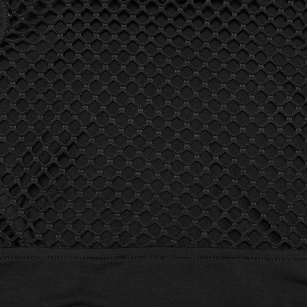 PUNK RAVE Women's Punk Mesh Splice Cutout Hooded Tank Top