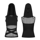 PUNK RAVE Women's Punk Mesh Splice Cutout Hooded Tank Top