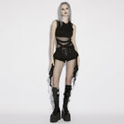 PUNK RAVE Women's Punk Mesh Splice Cutout Hooded Tank Top