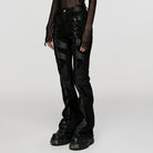 PUNK RAVE Damen Punk Mesh Splice Schlaghose aus Kunstleder