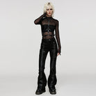 PUNK RAVE Damen Punk Mesh Splice Schlaghose aus Kunstleder