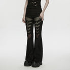 PUNK RAVE Women's Punk Mesh Splice Flared Pants