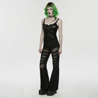 PUNK RAVE Women's Punk Mesh Splice Flared Pants