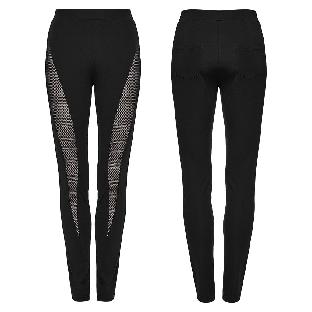 PUNK RAVE Women's Punk Mesh Splice Leggings