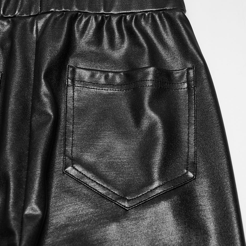 PUNK RAVE Women's Punk Mesh Splice Multi Buckle Strap Leggings